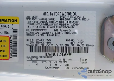 2020 Ford Mustang Gt Premium z USA, uszkodzony, nr VIN 1FA6P8CF8L5159799